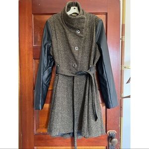 Steve Madden wool + leather dress coat